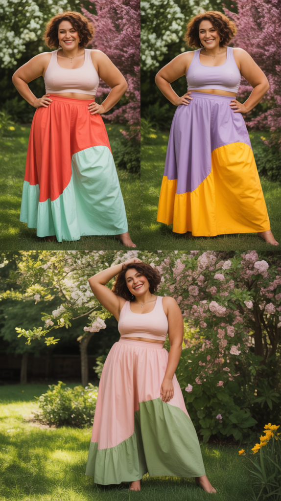 Color-Blocked Maxi Skirts with Crop Tops