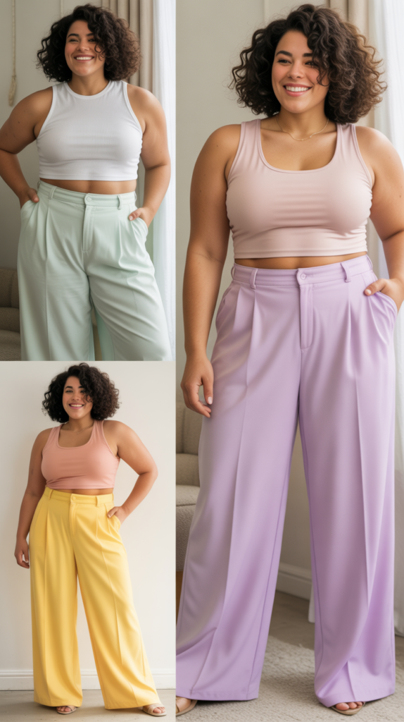  High-Waisted Wide-Leg Pants with Cropped Tops