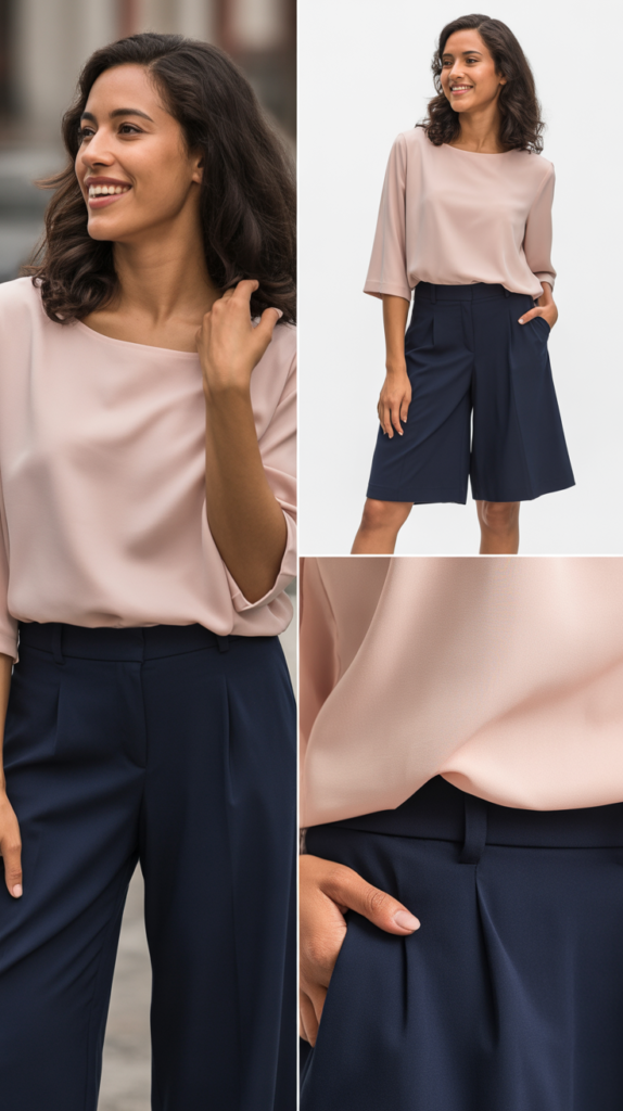 Blush Pink Blouse with Navy Separates