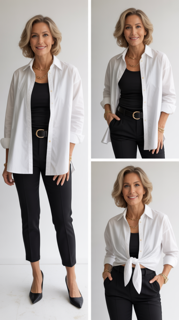 Oversized White Shirt with Slim Black Pants