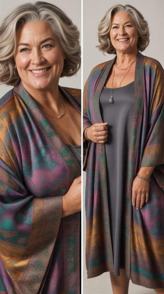 Patterned Kimono over Simple Dress