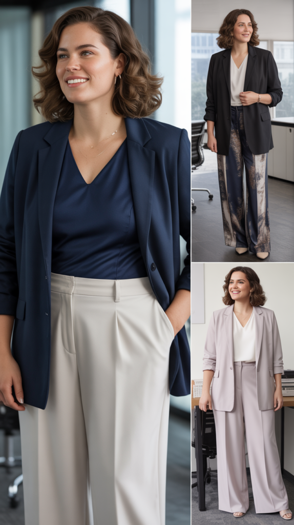 Classic Blazer and Wide-Leg Trousers Combination