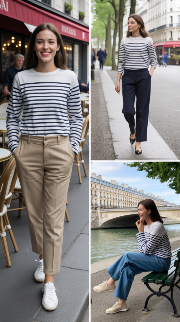 Striped Breton Shirt with Neutral Bottoms