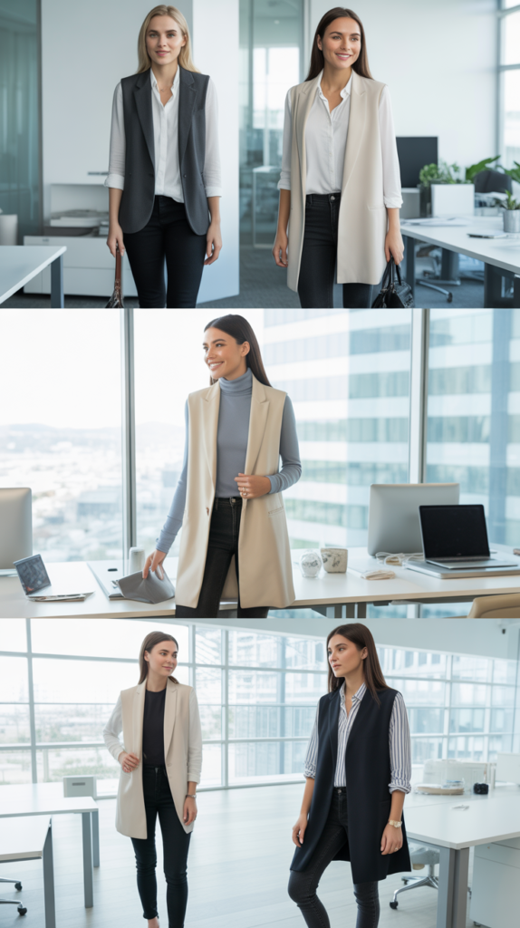 Black Skinny Jeans with Long Vest