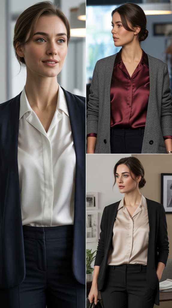 Silk Blouse Layered Under Sweater