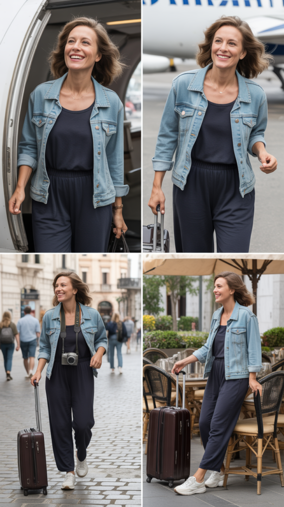 Jersey Jumpsuit with Denim Jacket