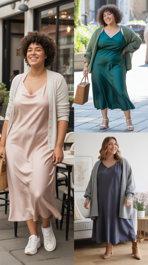 Cardigan And Slip Dress Layering