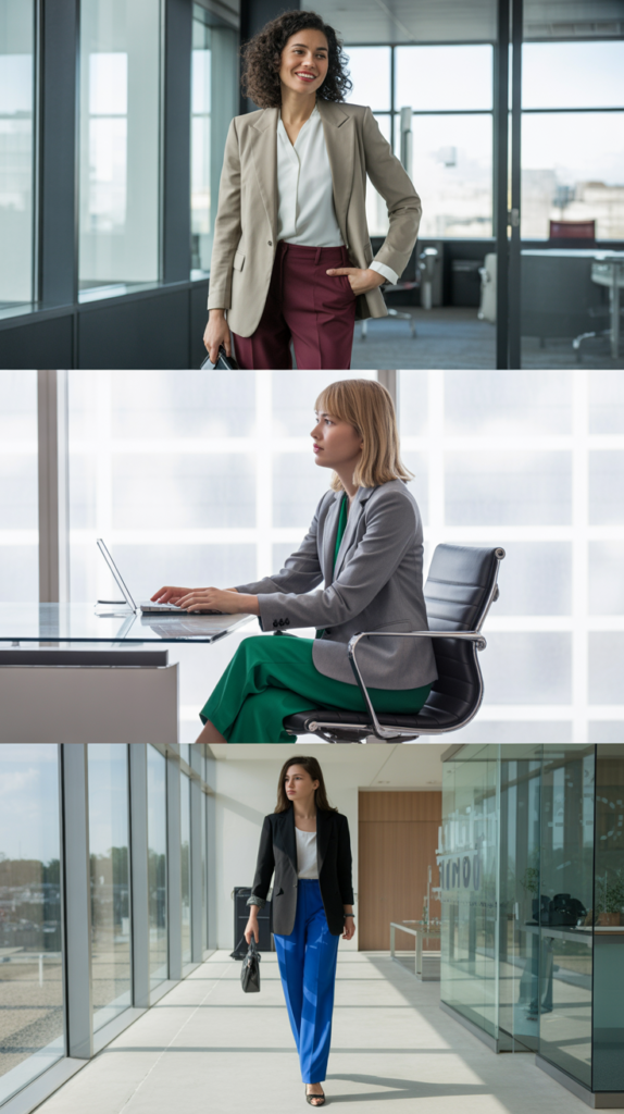 The Neutral Blazer with Colorful Trousers