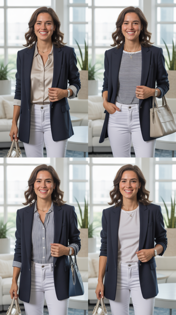 White Jeans with Navy Blazer