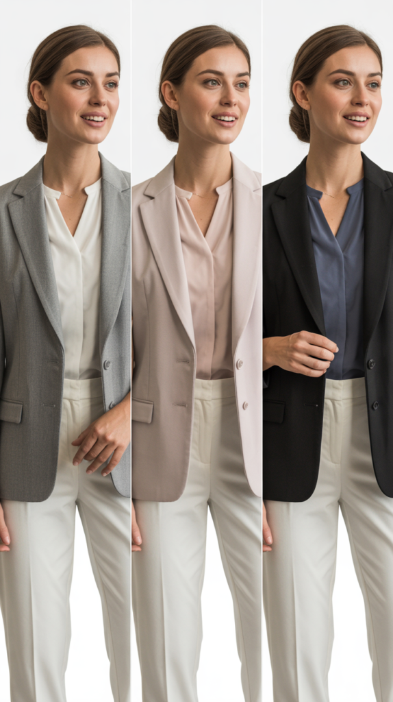 Gray Blazer with White Trousers