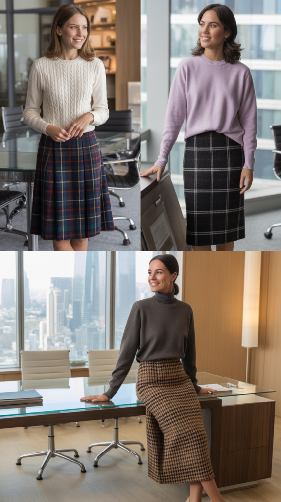 Plaid Skirt with Solid Knit