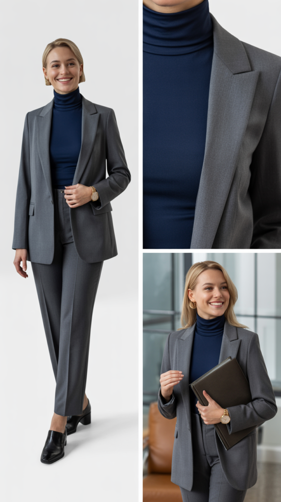  Navy Turtleneck with Gray Suit