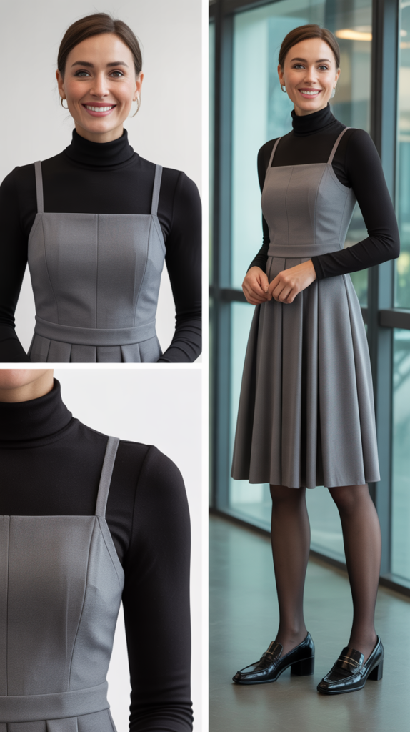 Black Turtleneck Under Pinafore Dress