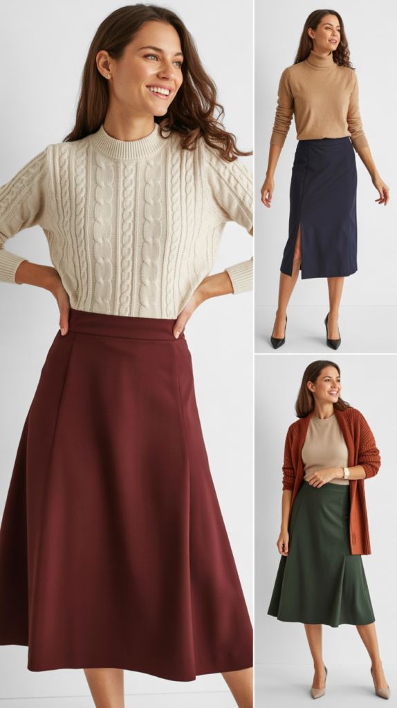The Midi Skirt with Sweater Ensemble