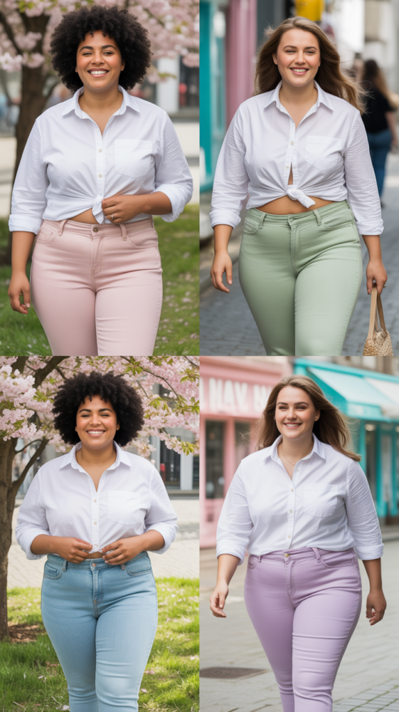  Colored Denim with White Button-Down
