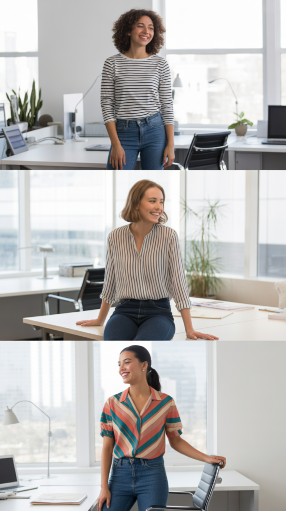 Medium Blue Jeans with Striped Top