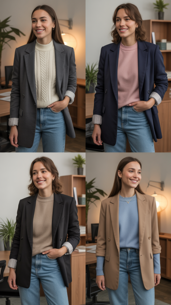 Straight Leg Jeans with Sweater Blazer