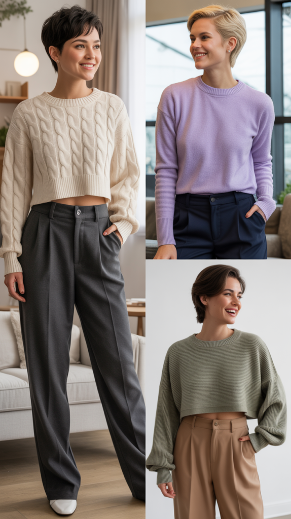 Cropped Sweater with High-Waisted Trousers