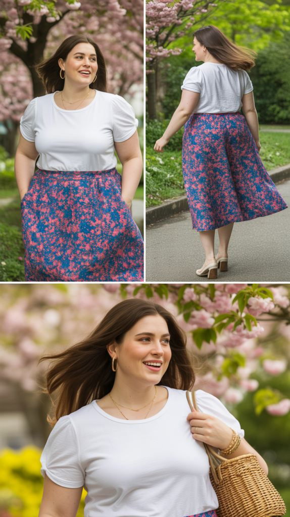  Printed Midi Skirts with Simple Tops