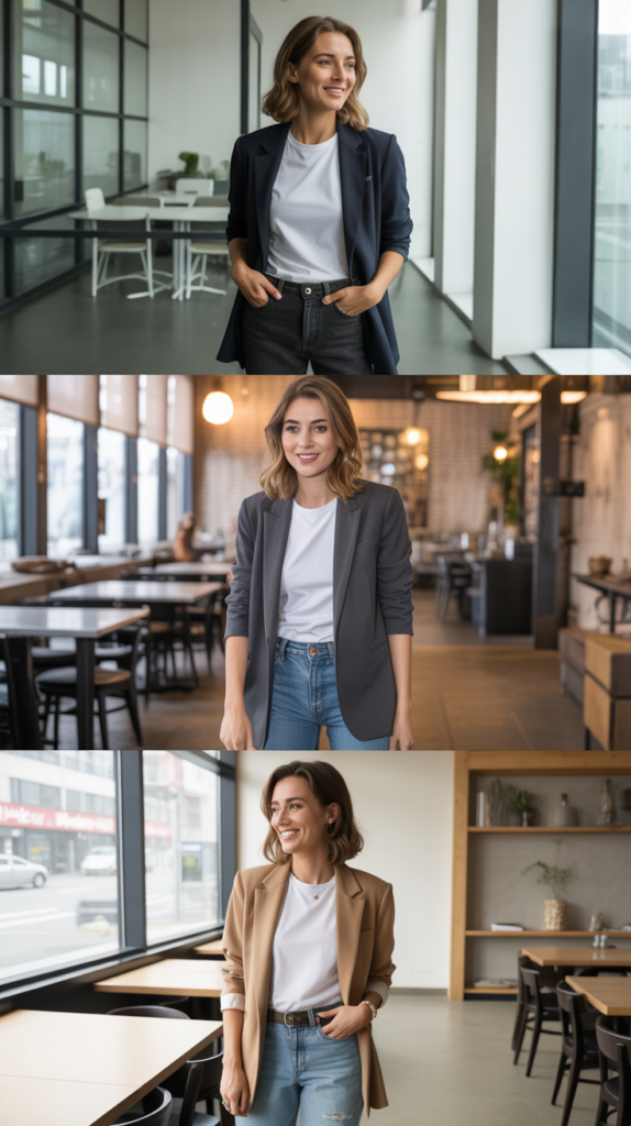 White T-shirt, Blazer, and Jeans