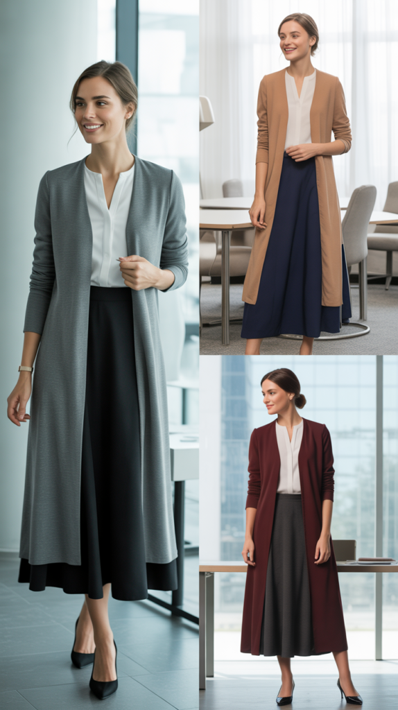 Longline Cardigan with Midi Skirt