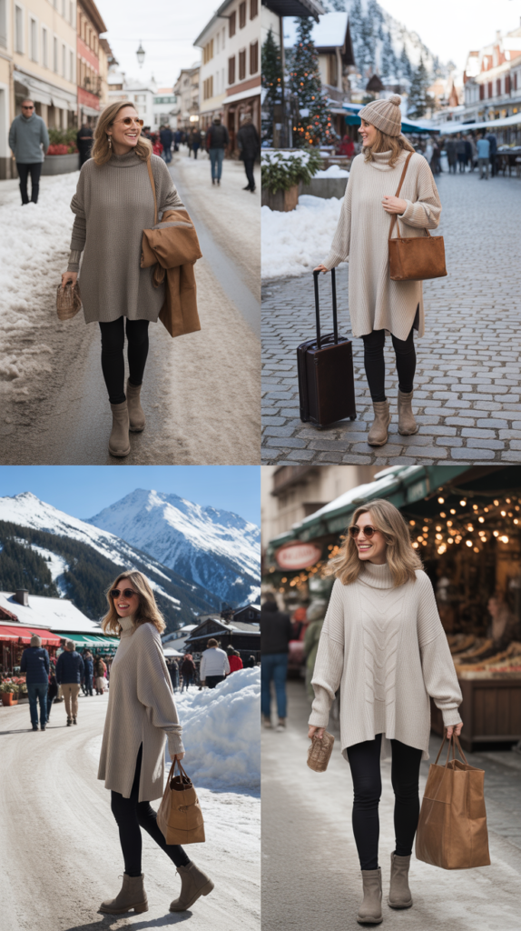 Sweater Dress with Leggings and Booties