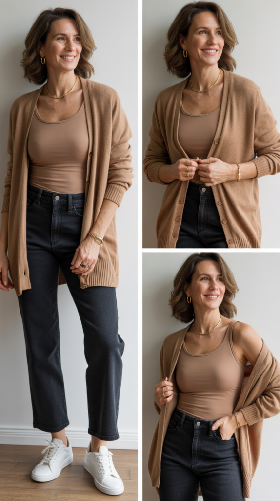  Cardigan Set with Straight-Leg Jeans