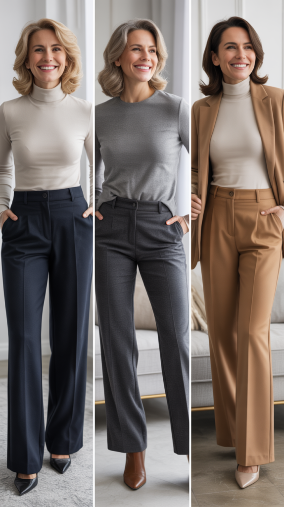 Wide-Leg Pants with Fitted Knitwear