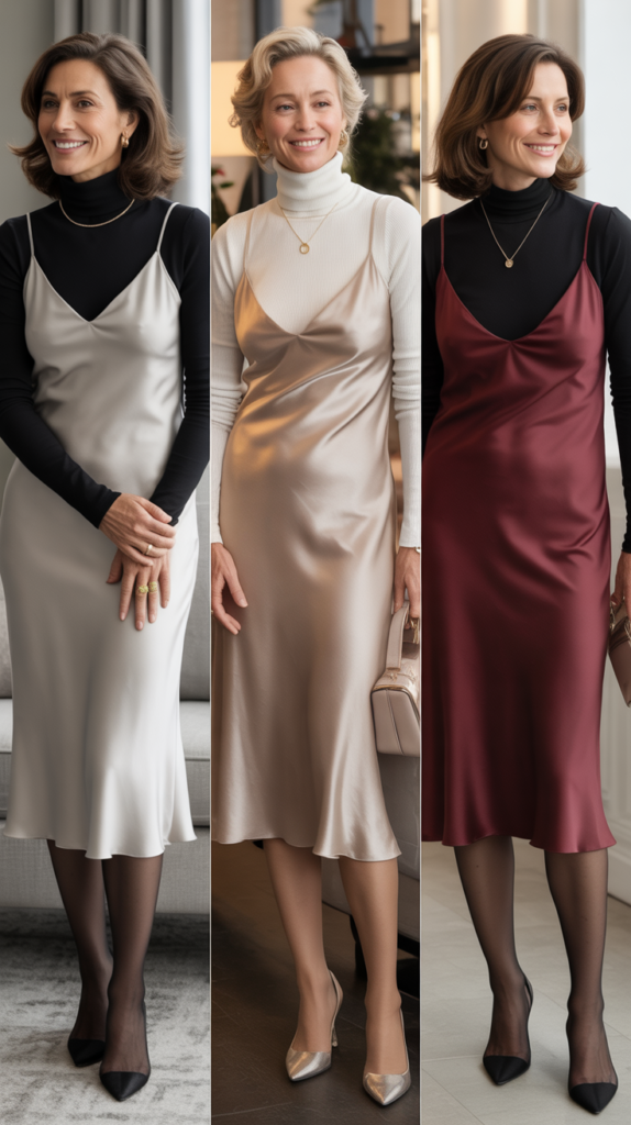 Turtleneck Layered Under Slip Dress