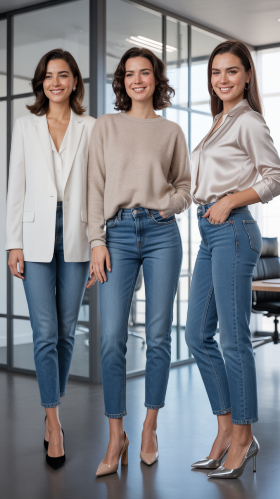 Cropped Jeans with Pointed Toe Heels