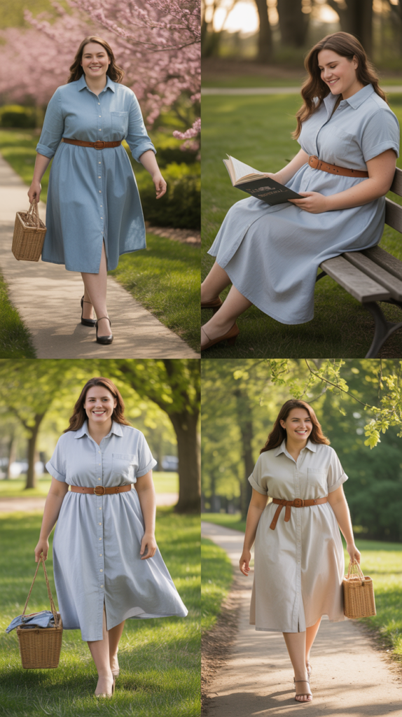 Belted Shirt Dress in Chambray or Linen