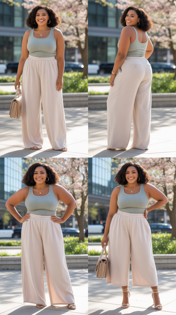  Wide-Leg Linen Pants with Fitted Tank Top