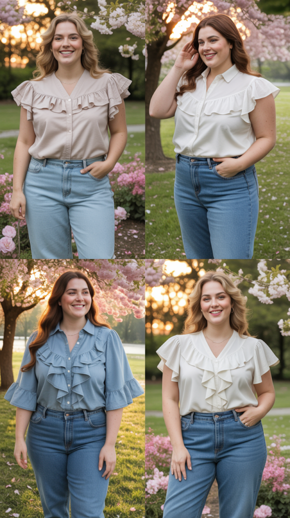 Ruffled Blouse and Straight-Leg Jeans