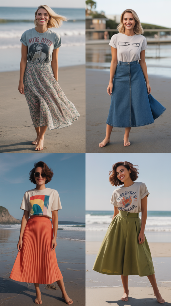  Graphic Tee with Midi Skirt