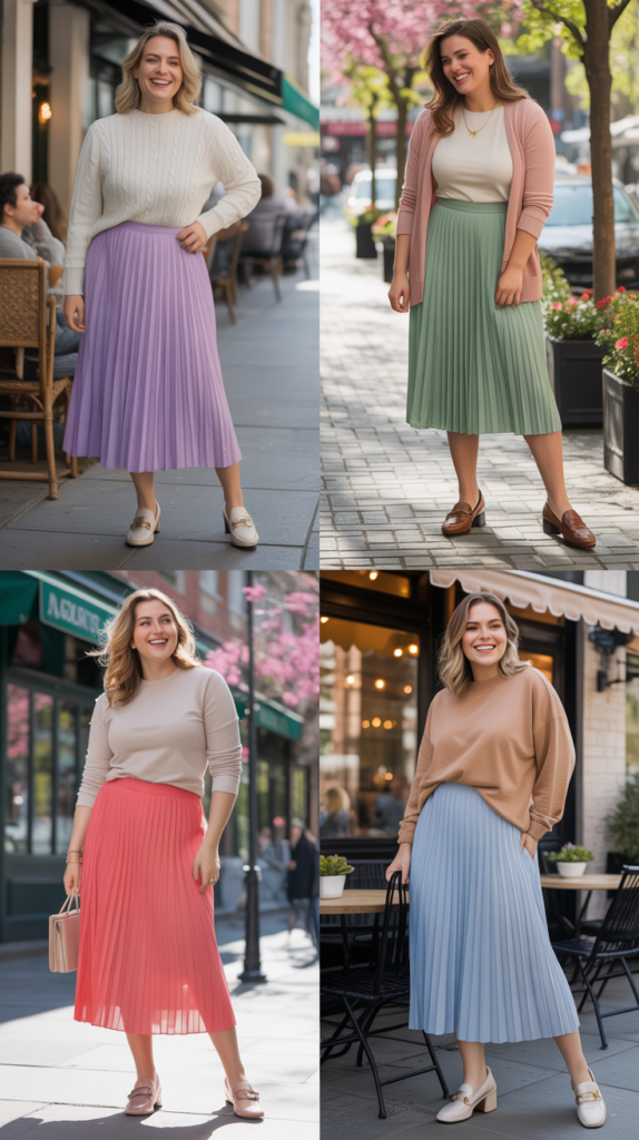 Pleated Midi Skirt with Sweater