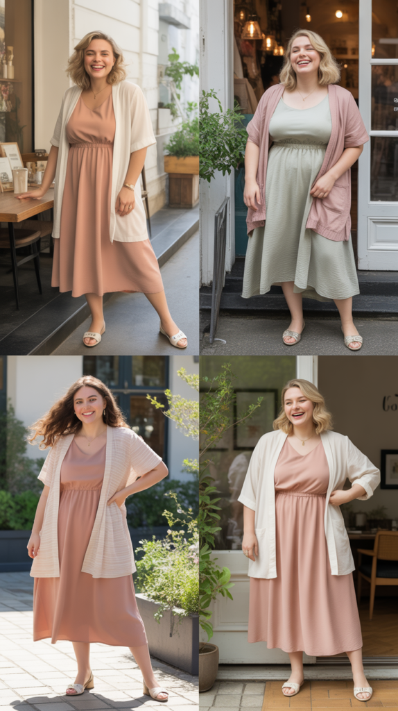  Midi Length Shift Dresses with Cardigans