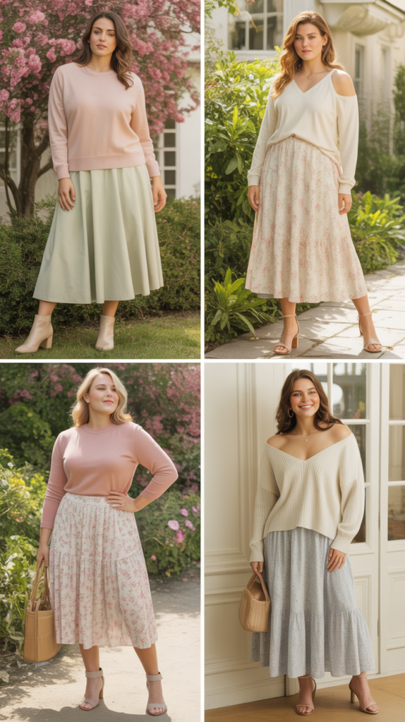 Lightweight Sweater With Midi Skirt