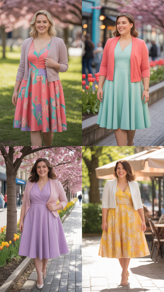 Fit-and-Flare Dress with Cardigan