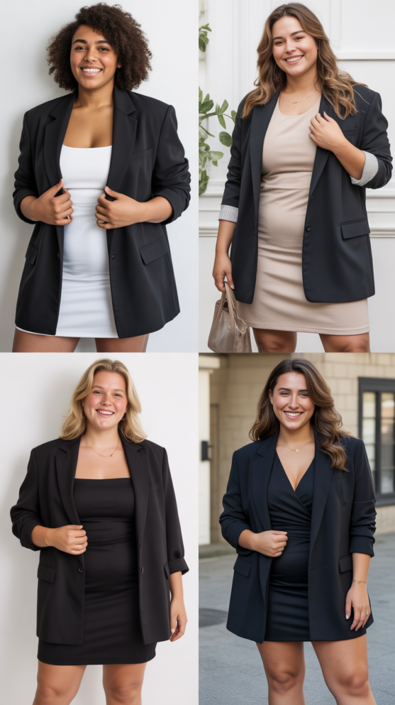 Boyfriend Blazer with Fitted Dress