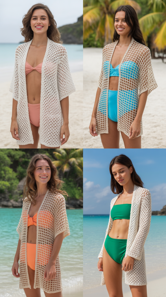 Crochet Beach Cover-Up and High-Waisted Bikini