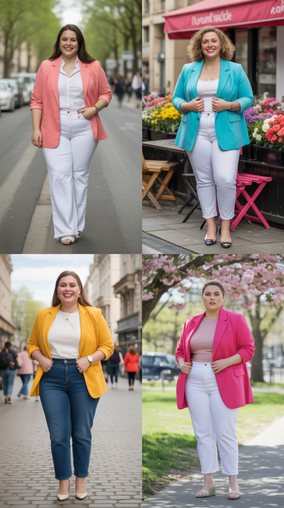 White Jeans With Colorful Blazer