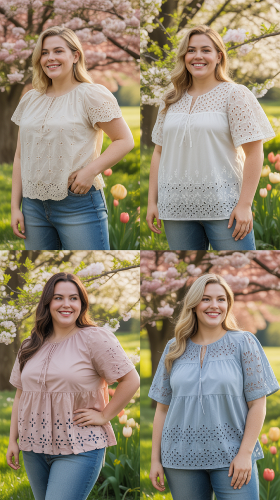 Eyelet Blouse with Medium-Wash Jeans