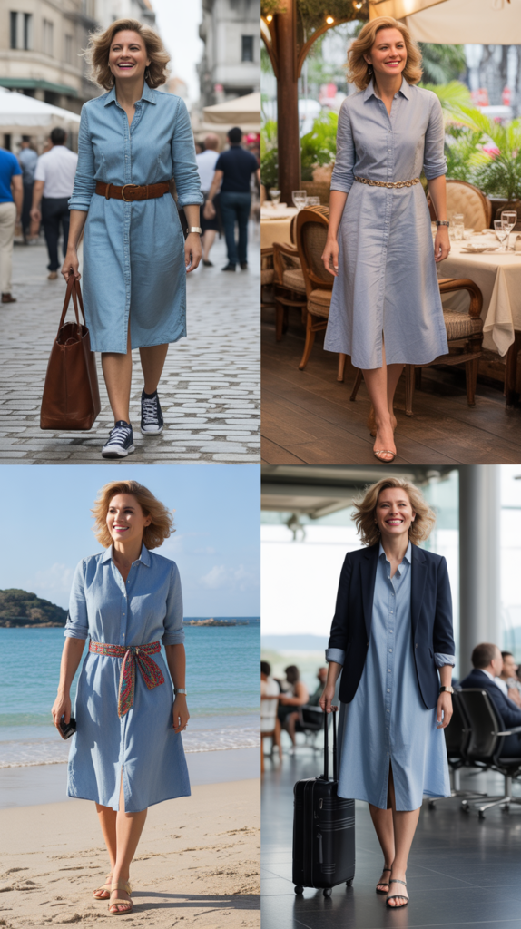  Chambray Shirt Dress with Belt