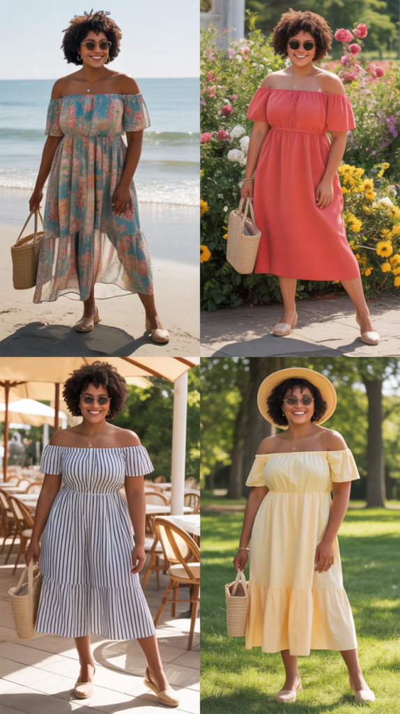 Off-Shoulder Dress with Espadrilles