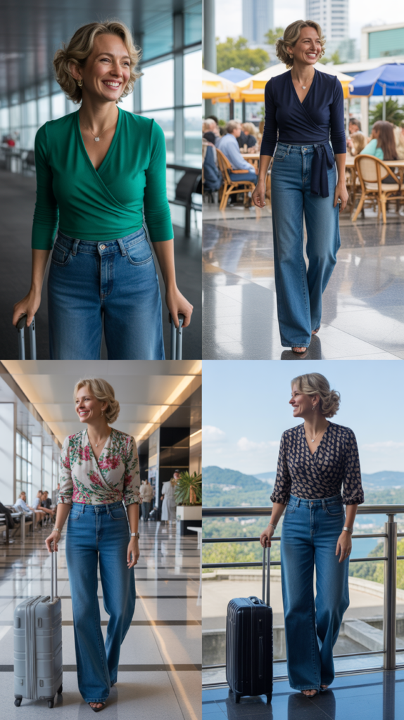  Wrap Top with Wide Leg Jeans