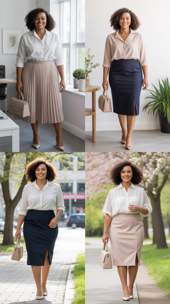 Midi Skirt with Tucked-In Blouse