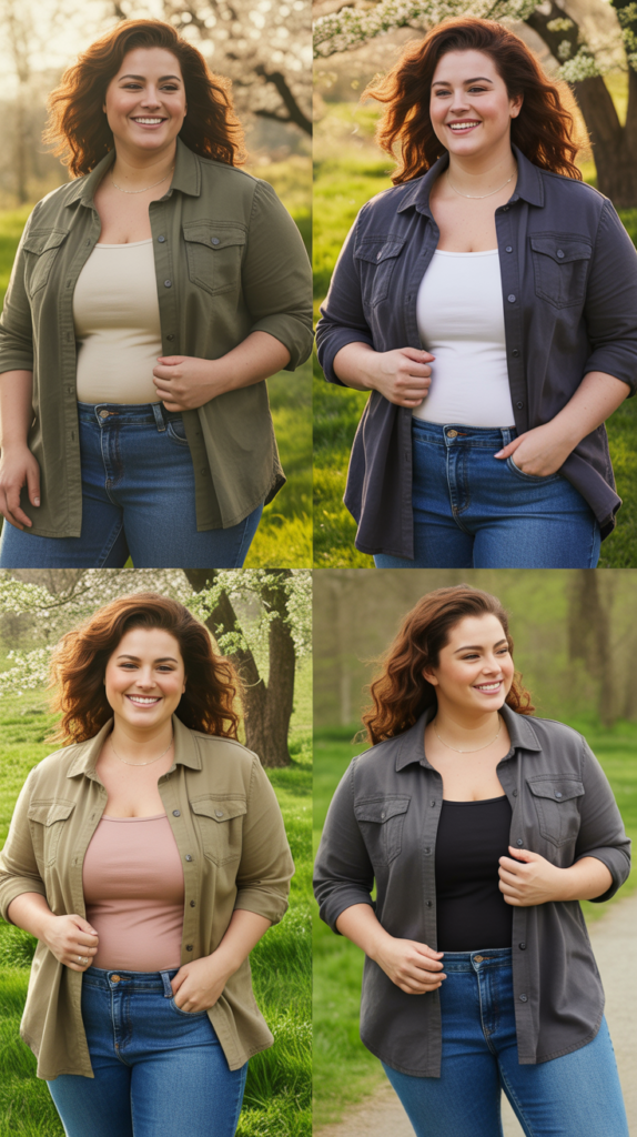 Utility Shirt Over Cami and Jeans