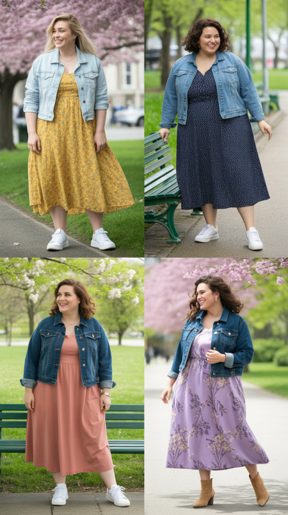 Denim Jacket Over Midi Dress Combination