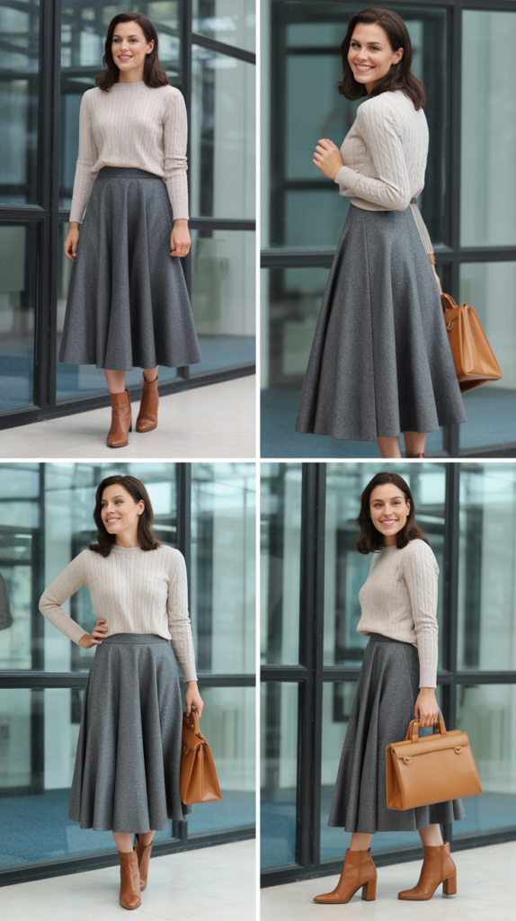  Midi Skirt and Sweater Combination