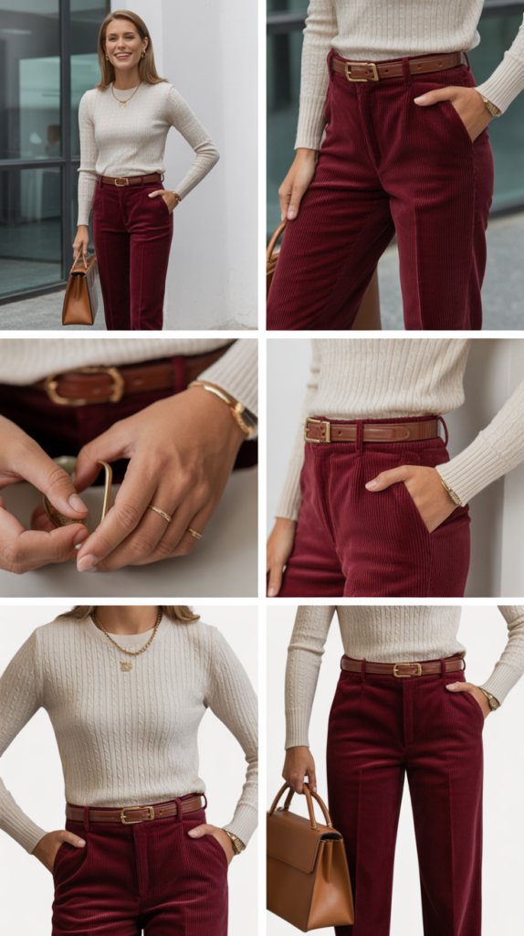 Textured Pants with Fine-Knit Sweater